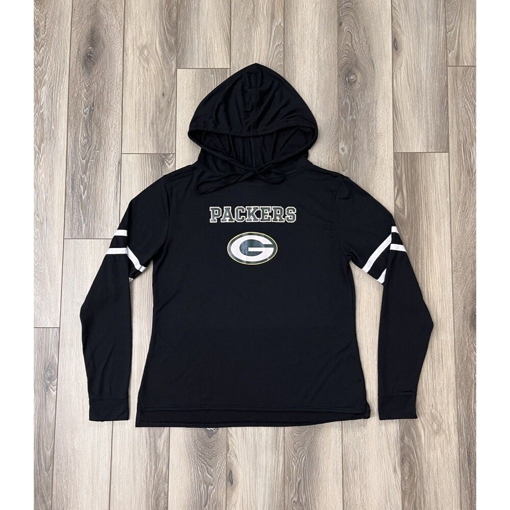 Green Bay Packers Hoodie Womens Sz M Black NFL Football Lightweight Long Sleeve